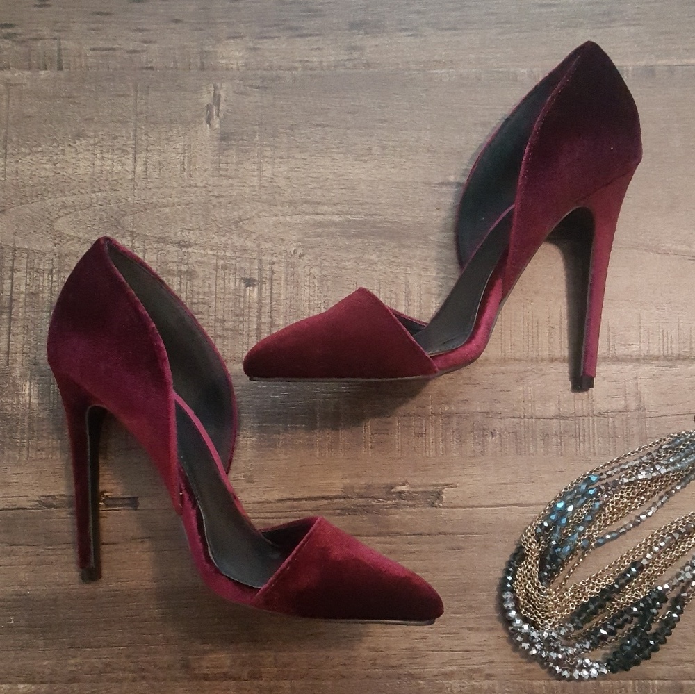 Faux velvet pumps